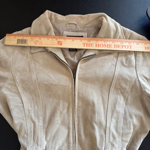 Y2K Neutral Zone Suede Leather Jacket Womens M Tie Belt Beige Utility Neutral - Picture 15 of 16